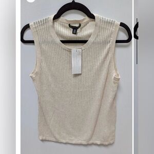 Saks Fifth Avenue Cream Ribbed Sleeveless Knit Tank